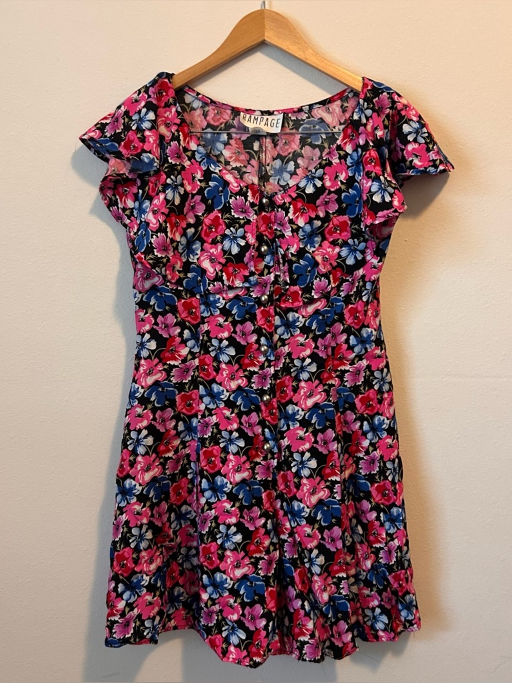 Vintage Rampage Women’s 9 Floral Button-Front Dress Romper